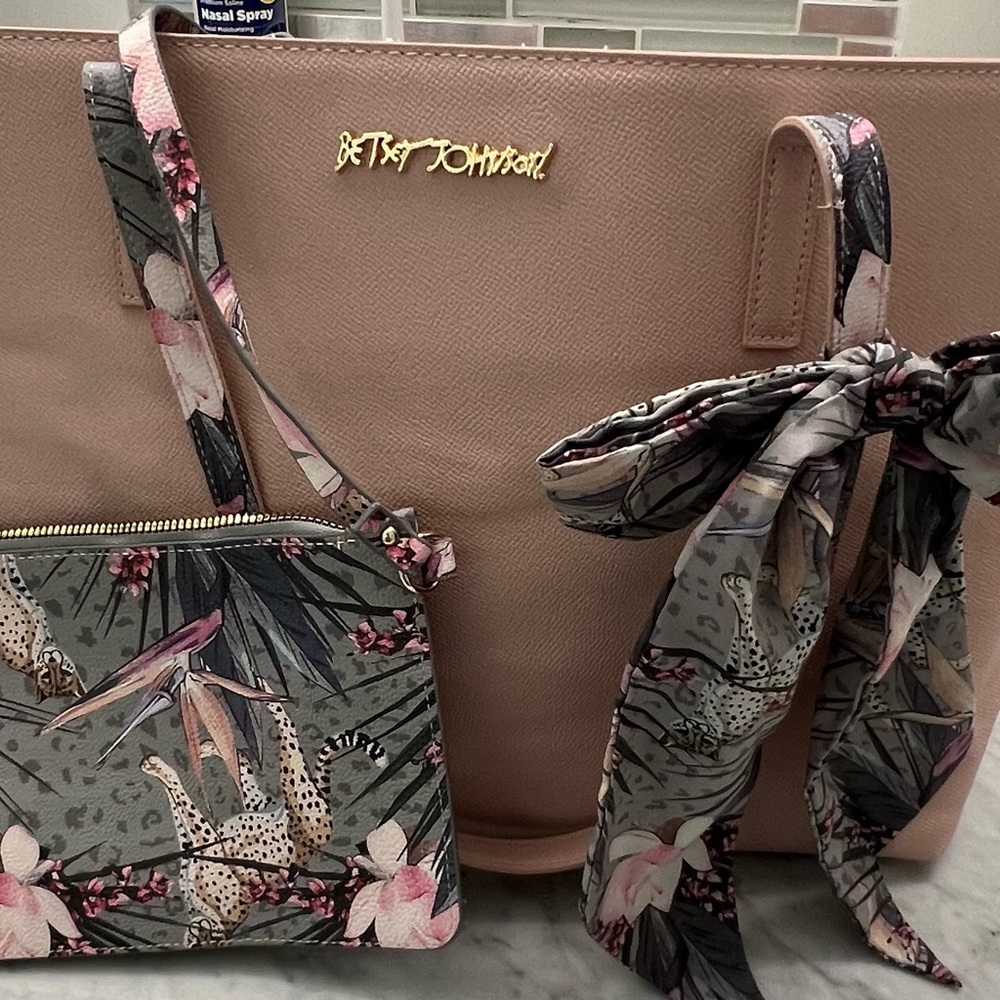 Betsey Johnson Blush Tote with Animal Print Scarf